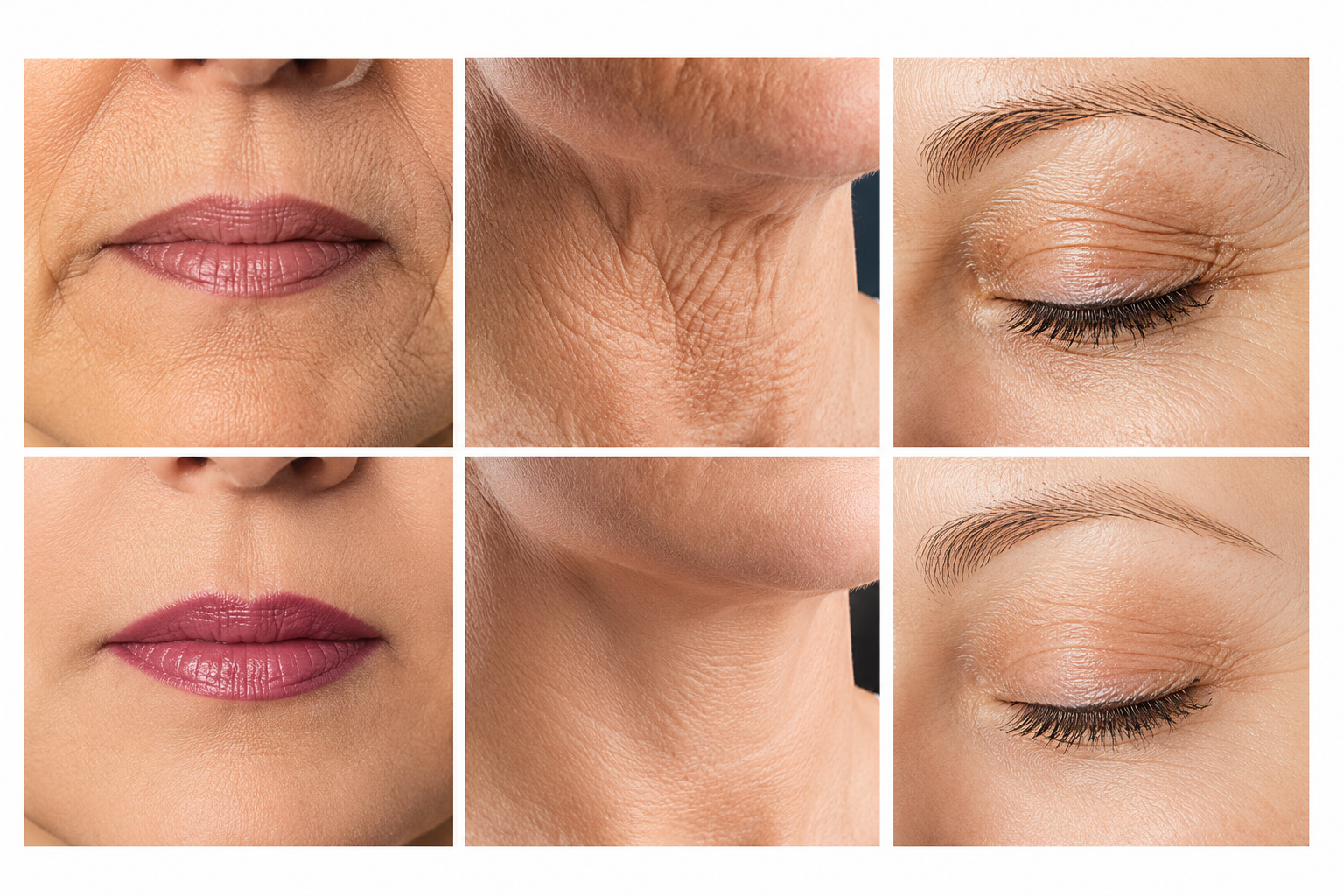 Before and after plasma therapy results showing reduced wrinkles, improved skin texture, and tighter skin around the face, neck, and eyes.