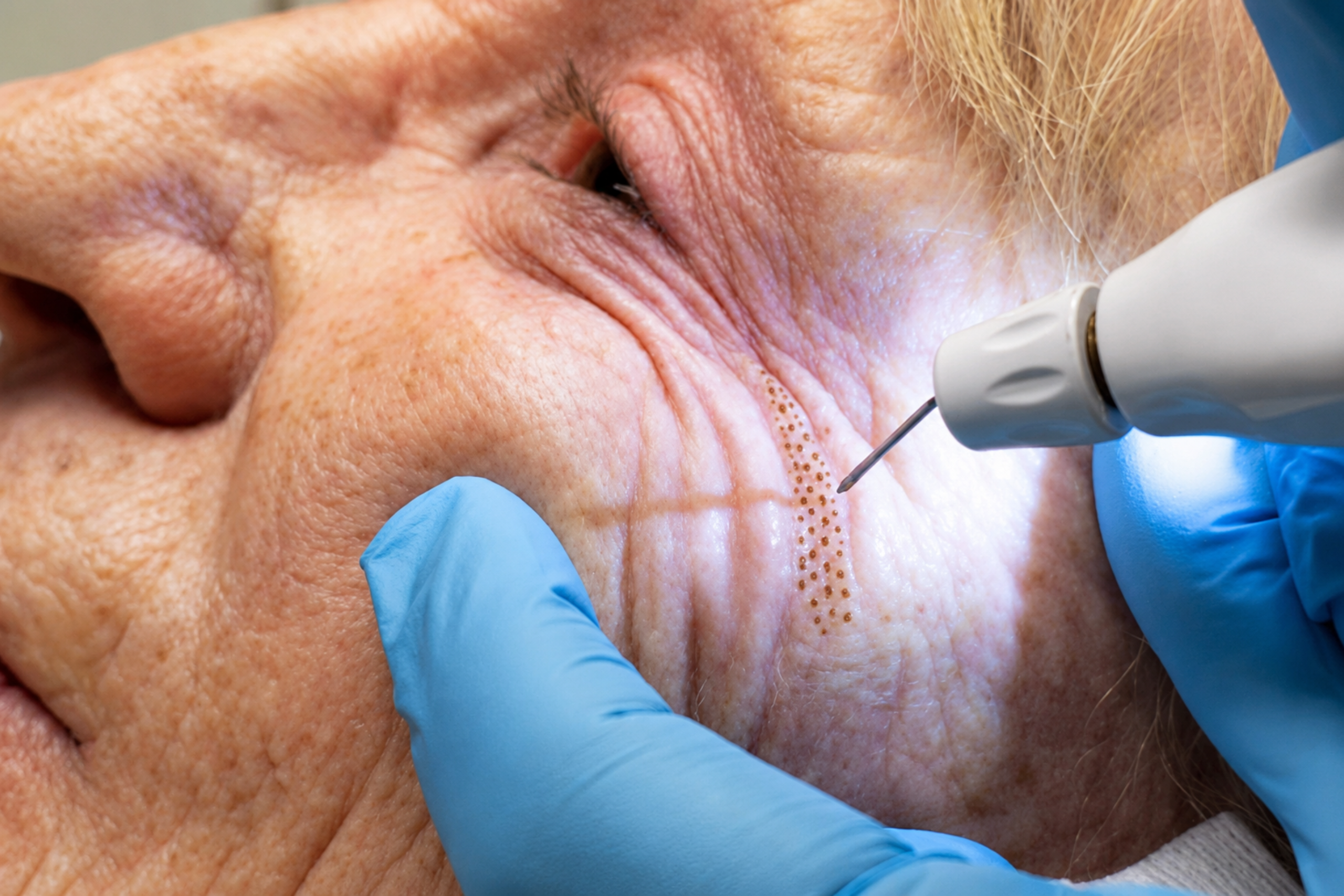 PLEXR Plus plasma therapy treatment for crow's feet reduction and non-surgical skin tightening around the eyes.