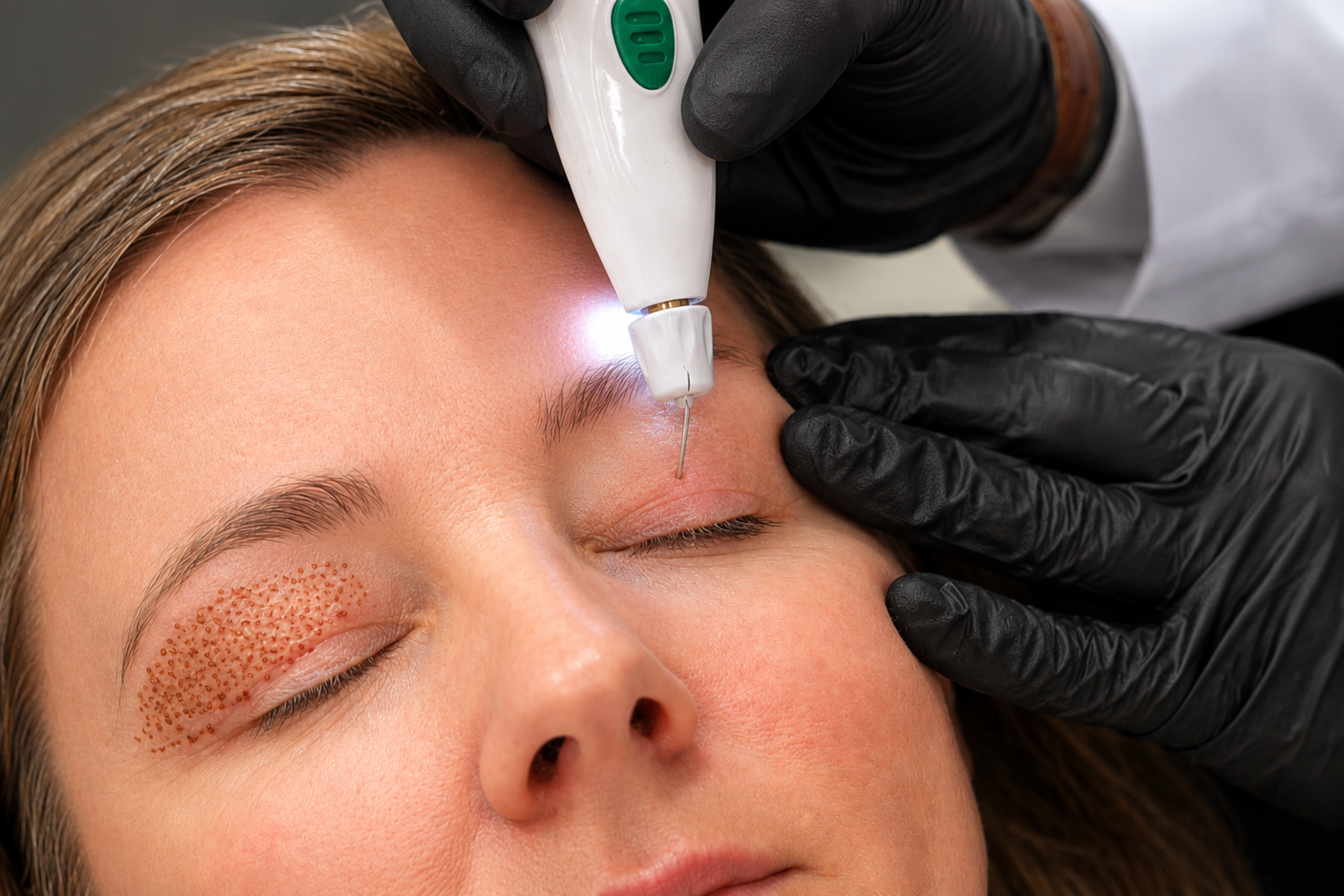 PLEXR Plus plasma therapy treatment for non-surgical eyelid tightening and upper eyelid rejuvenation.